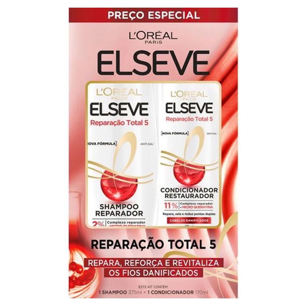 Encontraproduto.com.br - Conjunto Shampoo 375ml + Condicionador 170ml Elseve LOréal Reparação Total 5