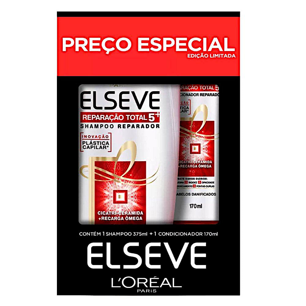 Encontraproduto.com.br - Conjunto Shampoo 375ml + Condicionador 170ml Elseve LOréal Reparação Total 5
