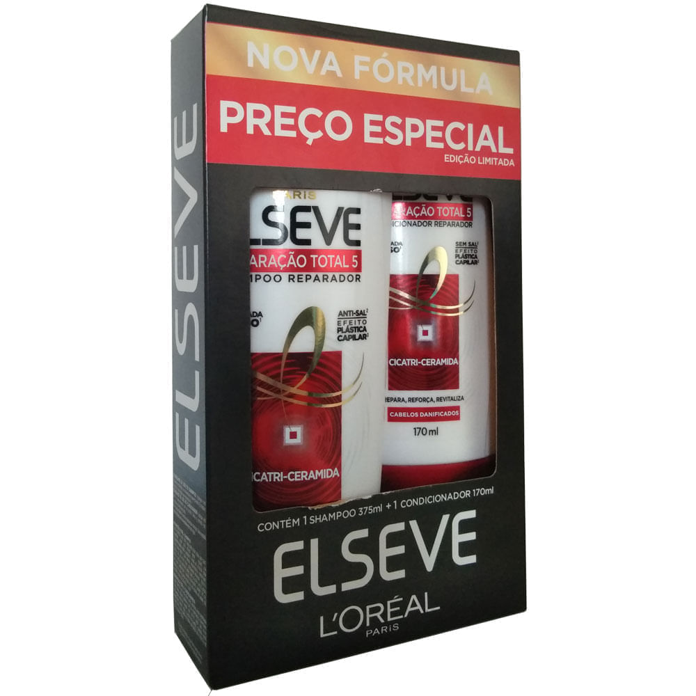 Encontraproduto.com.br - Conjunto Shampoo 375ml + Condicionador 170ml Elseve LOréal Reparação Total 5