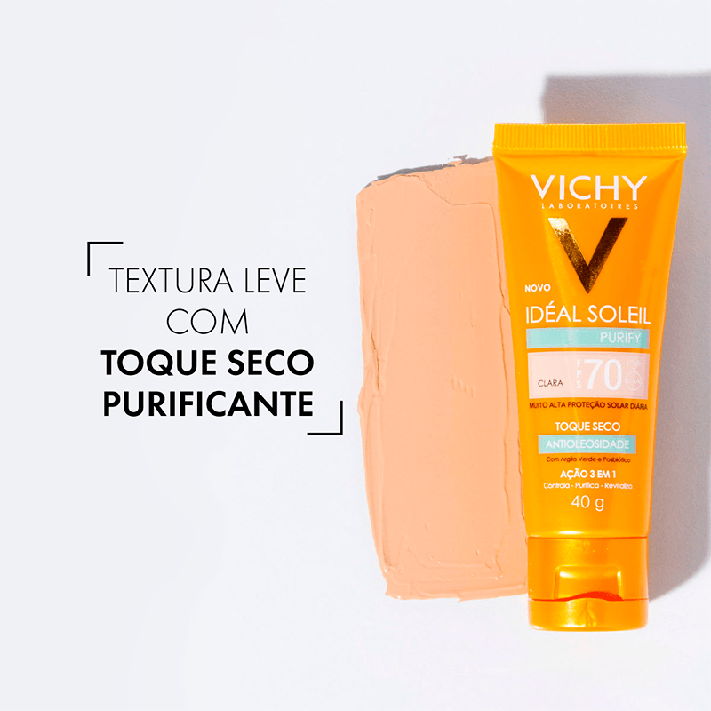 Encontraproduto.com.br - Vichy Protetor Solar Rosto FPS70 Ideal Soleil Purify Claro 40g