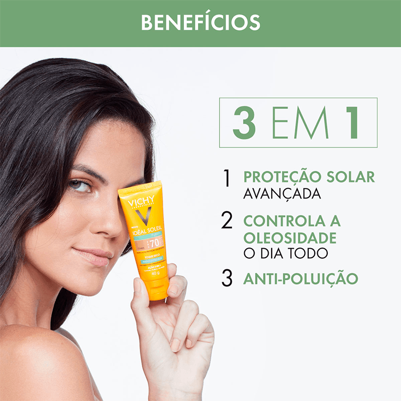 Encontraproduto.com.br - Vichy Protetor Solar Rosto FPS70 Ideal Soleil Purify Claro 40g