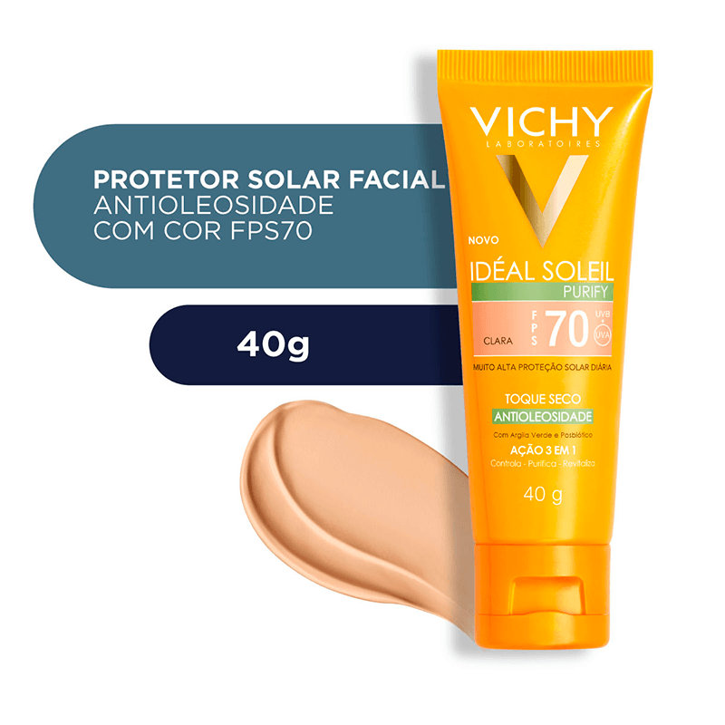 Encontraproduto.com.br - Vichy Protetor Solar Rosto FPS70 Ideal Soleil Purify Claro 40g
