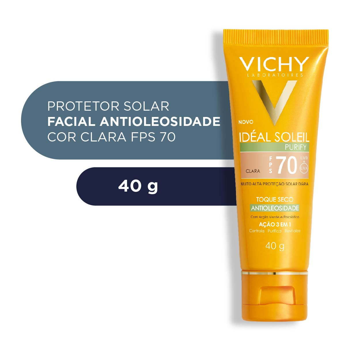 Encontraproduto.com.br - Vichy Protetor Solar Rosto FPS70 Ideal Soleil Purify Claro 40g