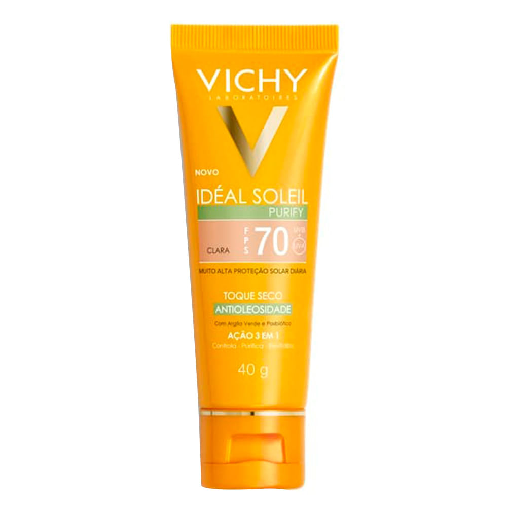 Encontraproduto.com.br - Vichy Protetor Solar Rosto FPS70 Ideal Soleil Purify Claro 40g