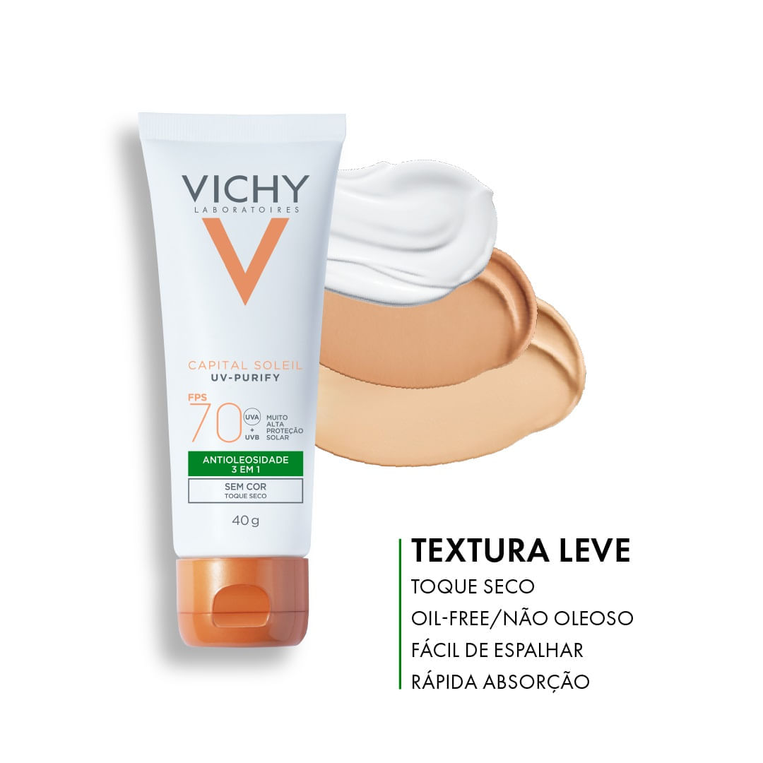 Encontraproduto.com.br - Protetor Solar Capital Vichy Soleil Purify 3 Em 1 F70 40g