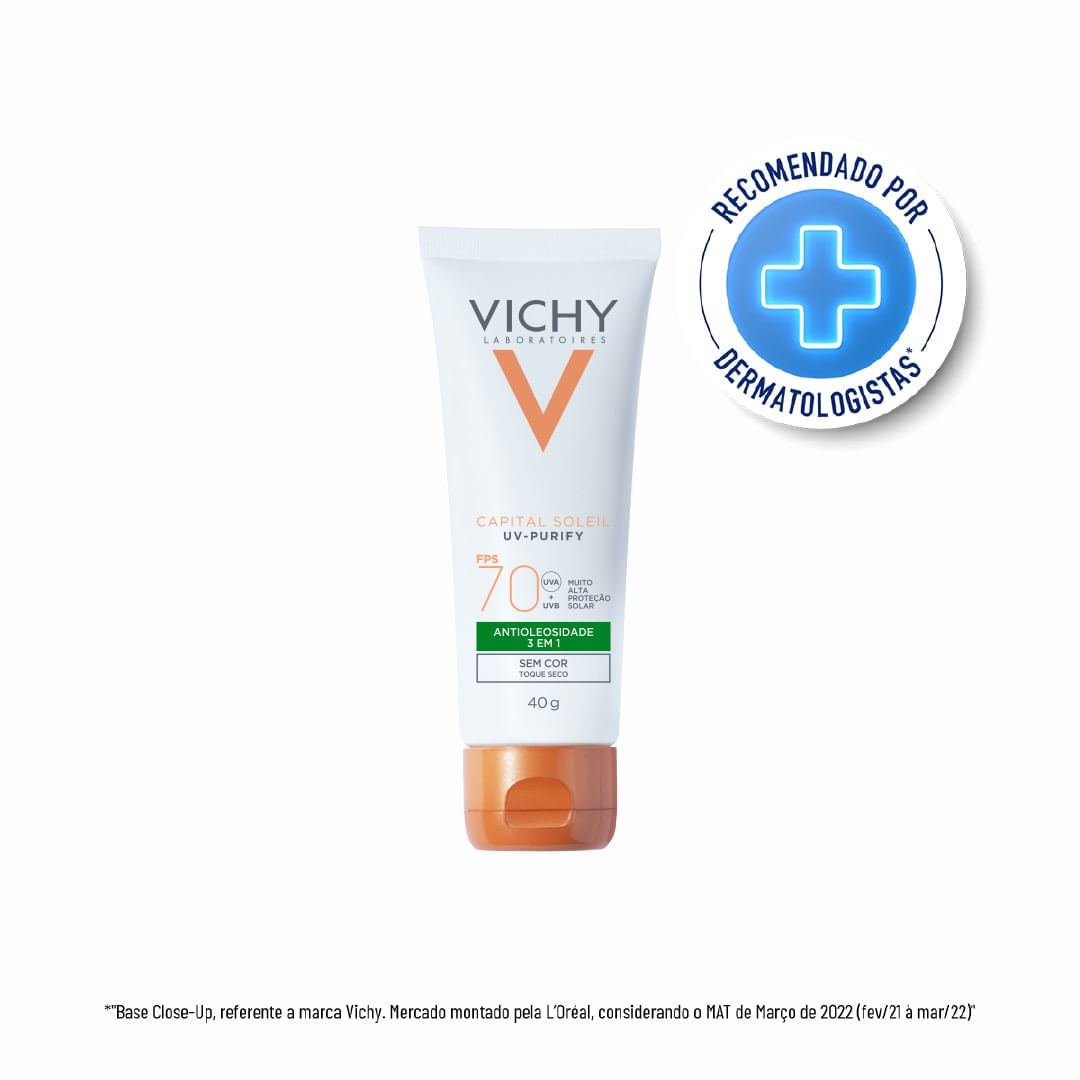 Encontraproduto.com.br - Protetor Solar Capital Vichy Soleil Purify 3 Em 1 F70 40g