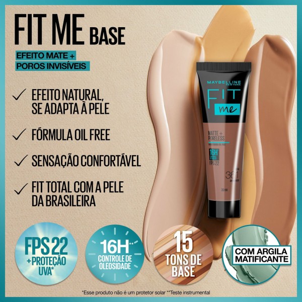 Encontraproduto.com.br - Base Líquida Maybelline NY Fit Me Matte FPS 22 Cor 330 30ml
