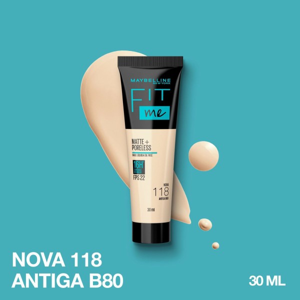 Encontraproduto.com.br - Base Líquida Ny Fit Me Matte FPS 22 Cor 118 30ml Maybelline