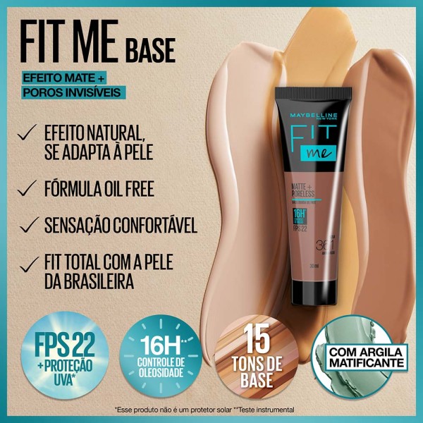 Encontraproduto.com.br - Base Líquida Maybelline NY Fit Me Matte FPS22 Cor 133 30ml