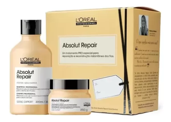 Kit LOréal Professionnel Serie Expert Absolut Repair Gold Quinoa - Shampoo 300 ml + Máscara Reparação 250 g