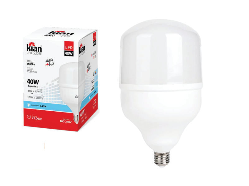 Encontraproduto.com.br - Lampada Led 40,0W 6,5K Globe Biv E27 6500K KIAN
