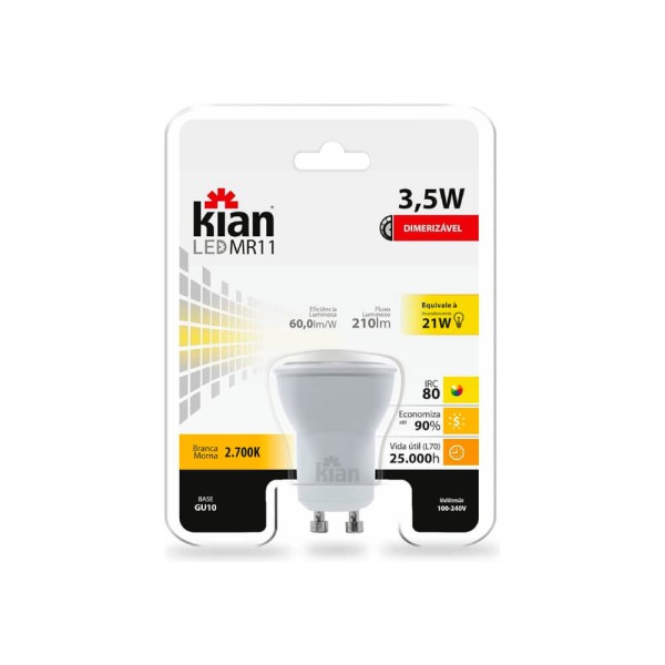 Encontraproduto.com.br - Lâmpada Led MR11 Dimerizável 3,5w 2.700K Bivolt GU10 - Kian