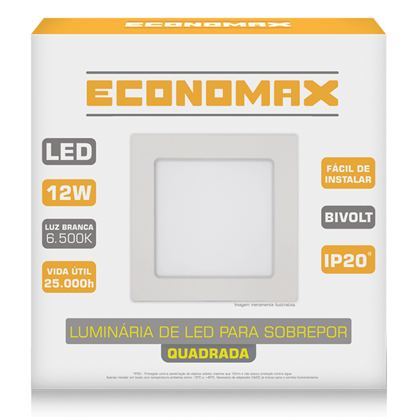 Encontraproduto.com.br - Luminária Led Slim Quadrada Sobrepor 12W 6.500K Branca Fria Bivolt Economax - Kian