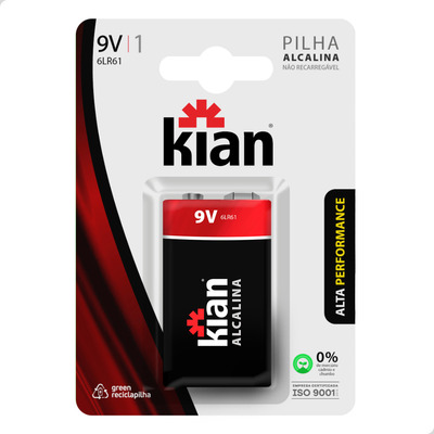 Pilha Bateria Alcalina 9v 6lr61 Alta Performance Kian