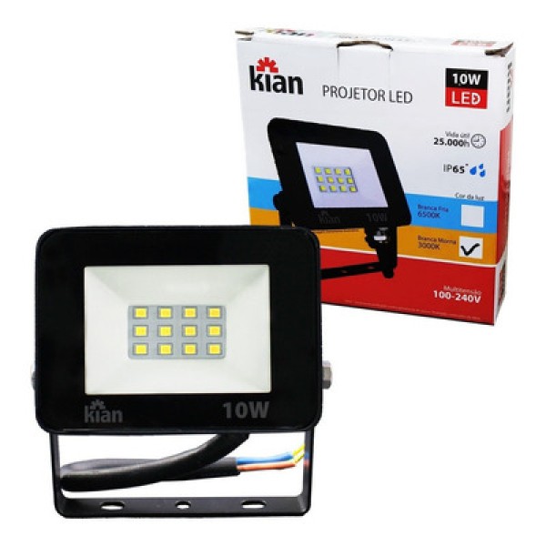 Refletor LED Bivolt 10W 800 Lúmens 120 Graus Preta PRÓ G5 IP65 Kian