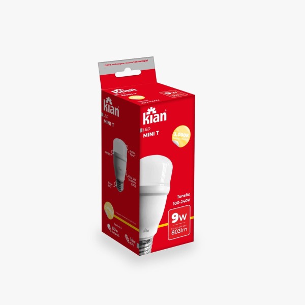 Lâmpada Led Mini t 9w 3,0k E27 Branca Morna Biv Kian