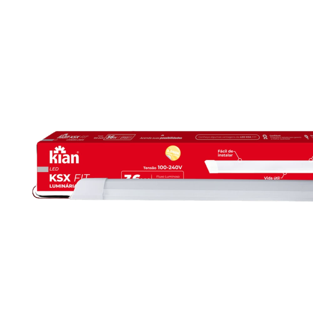 Encontraproduto.com.br - Luminária Sobrepor 36W Led 4000K Bivolt Branco 18117 Linear 2520 Lúmens Kian