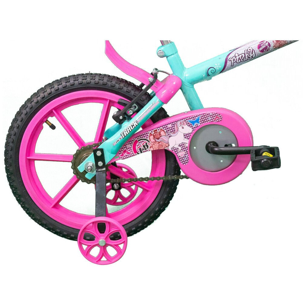 Encontraproduto.com.br - Bicicleta Infantil Pinky Aro 16 Rodinhas Laterais Track E Bike Azul/rosa