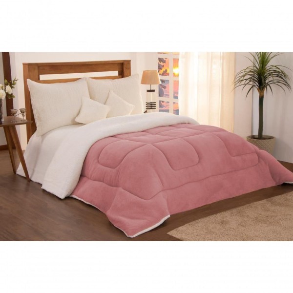 Encontraproduto.com.br - Edredom Coberdrom King Sherpa Pele De Carneiro C- Soft Rose [f101]