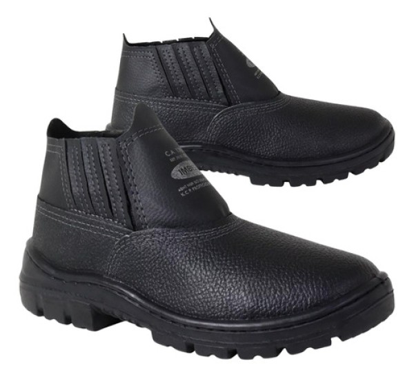 Encontraproduto.com.br - Bota De Elástico Em Couro Preta Com Solado Em Poliuretano