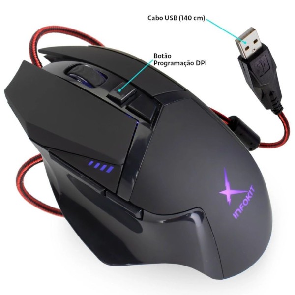 Encontraproduto.com.br - Mouse Gamer Usb Com Iluminacao Led Rgb Infokit Gm-601