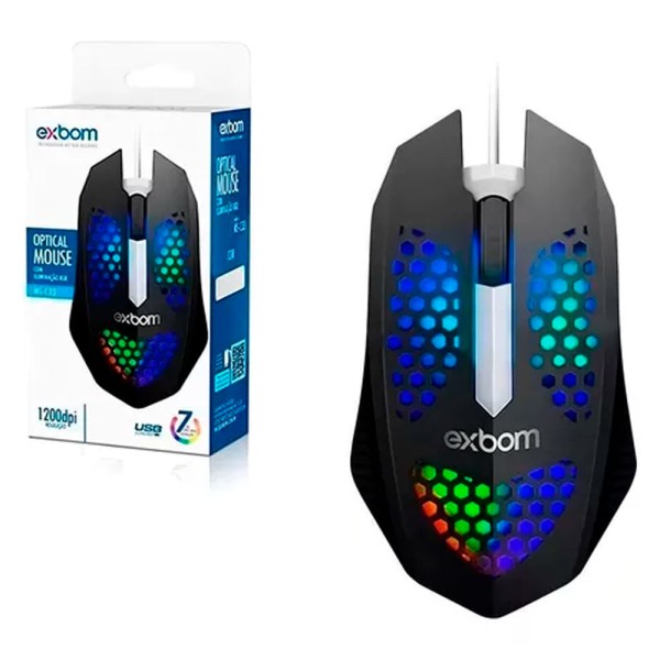 Encontraproduto.com.br - Mouse Óptico USB RGB MS-C33 Preto 1200 DPI Exbom