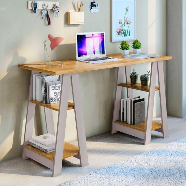 Encontraproduto.com.br - Escrivaninha Vigor Candian com prateleiras - Cinamomo/Off White
