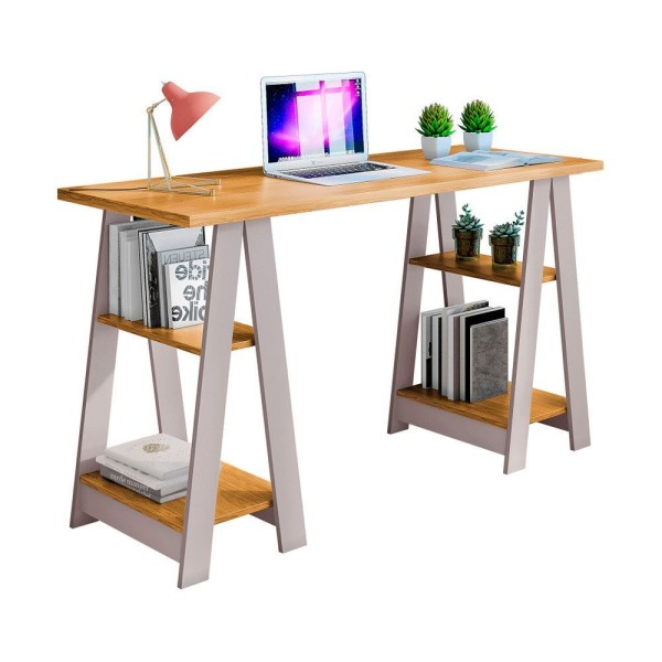 Encontraproduto.com.br - Escrivaninha Vigor Candian com prateleiras - Cinamomo/Off White
