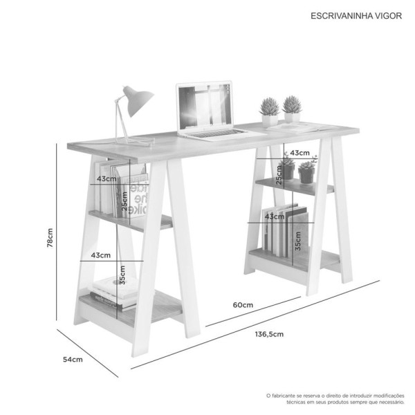 Encontraproduto.com.br - Escrivaninha Vigor Candian com prateleiras - Cinamomo/Off White