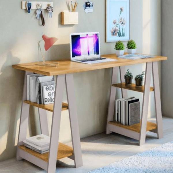 Encontraproduto.com.br - Escrivaninha Vigor Candian com prateleiras - Cinamomo/Off White
