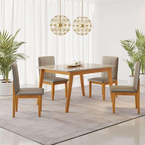 Encontraproduto.com.br - Mesa Sala De Jantar Elegance Tampo Com Vidro 120X80Cm Off White Off White
