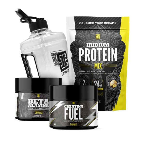 Kit Whey protein Mix + Creatina fuel 150g + Galão 1,5l + Beta alanina 120g - Iridium Labs