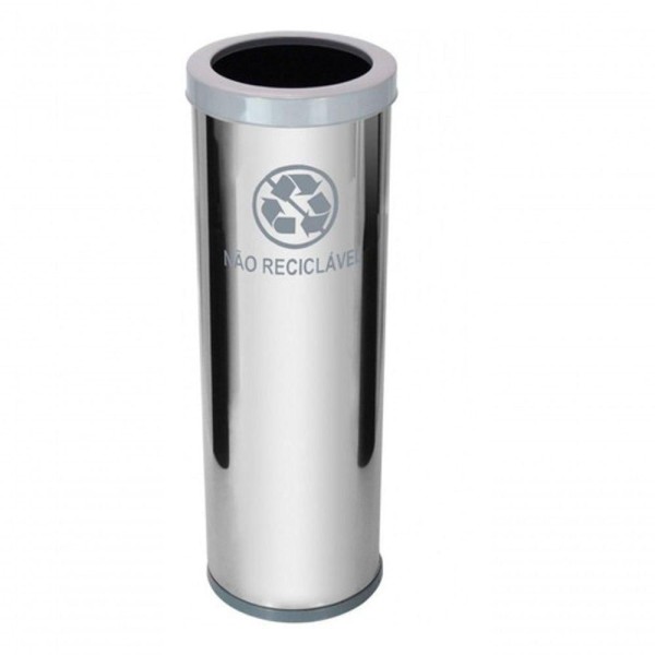 Lixeira Em Aço Inox Com Tampa Meia Esfera Plástica 30 Litros Cor:branco
