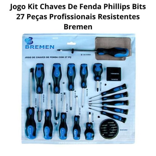 Jogo Kit Chaves De Fenda Phillips Bits 27 Peças Profissionais Resistentes Bremen