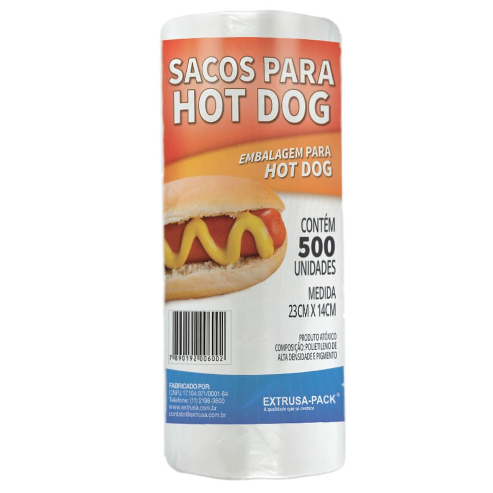 Saco Plástico Hot Dog Extrusa 23X14cm Com 500 Unidades