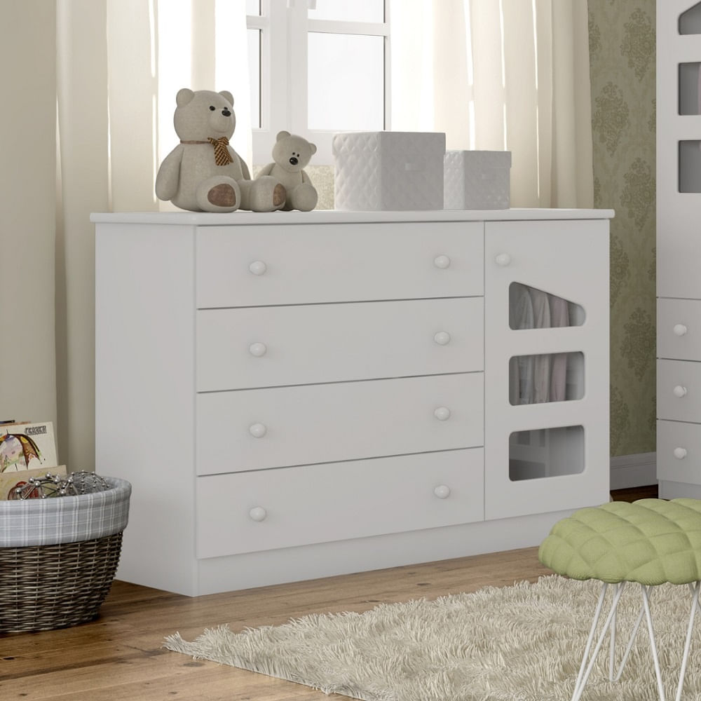 Encontraproduto.com.br - Cômoda Infantil Eloisa com 4 Gavetas - Branco