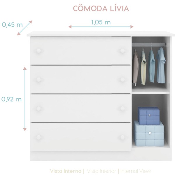 Encontraproduto.com.br - Cômoda Infantil Lívia com 4 Gavetas - Branco