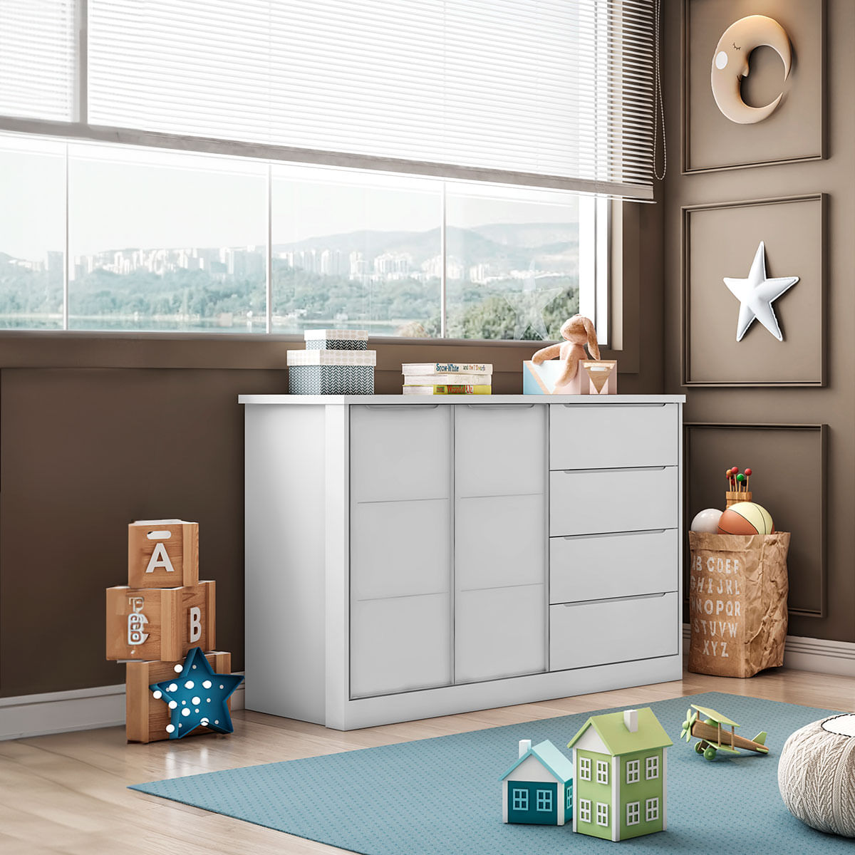 Encontraproduto.com.br - Cômoda Infantil Pérola com 4 Gavetas - Branco
