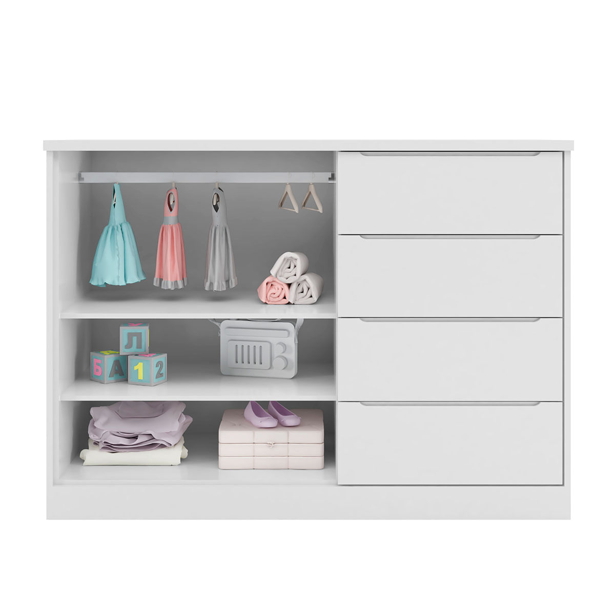 Encontraproduto.com.br - Cômoda Infantil Pérola com 4 Gavetas - Branco