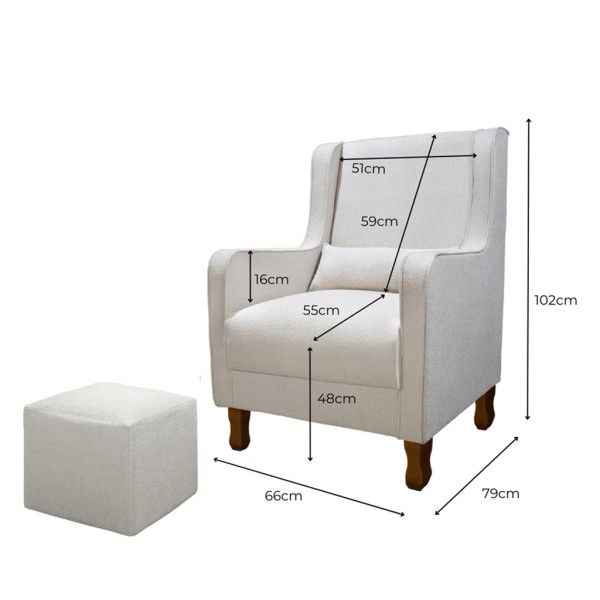 Encontraproduto.com.br - Poltrona de Amamentação Boucle Sophia Fixa com Puff Sophia Phoenix Baby