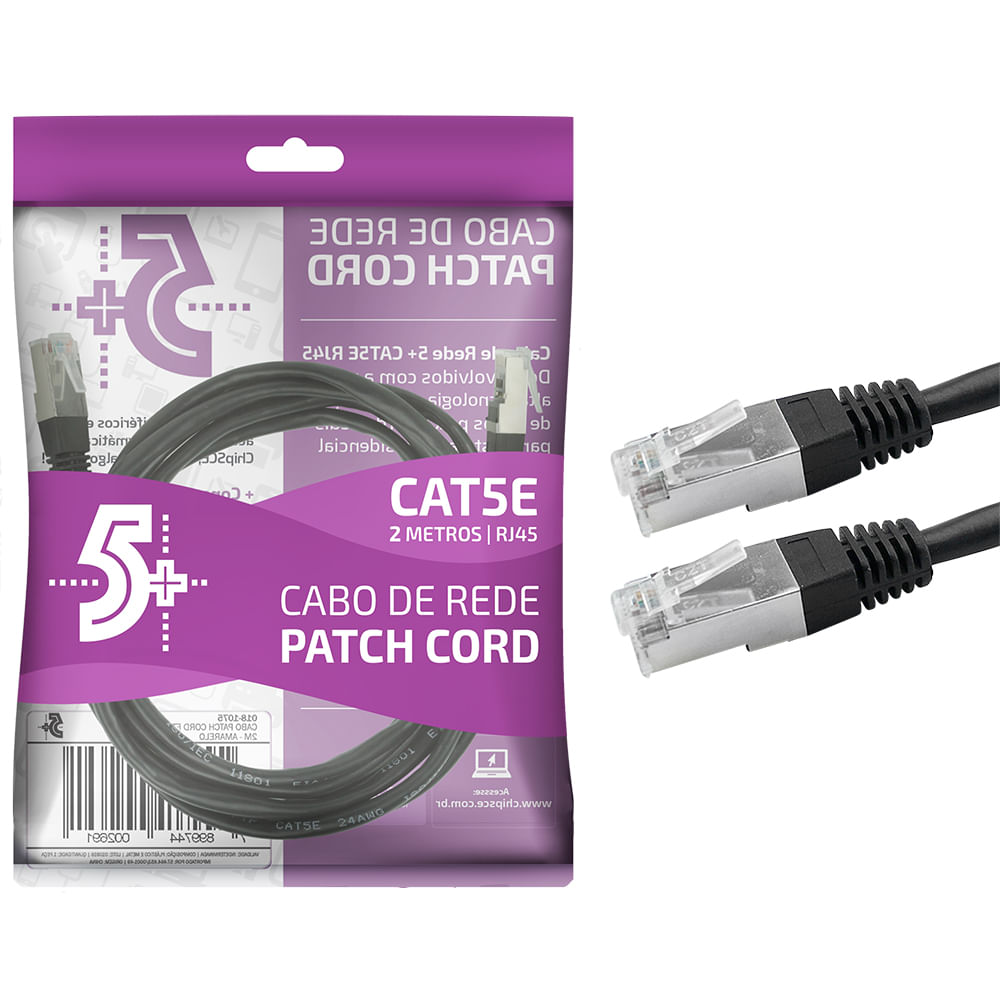 Encontraproduto.com.br - Cabo de Rede 5 Patch Info Patch Cord CAT5E FTP 2M Preto 220V