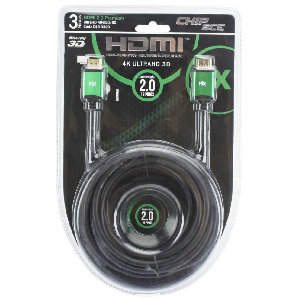 Encontraproduto.com.br - Cabo HDMI 2.0 4K UltraHD 19 pinos 018-0320, 3 metros  - PIX