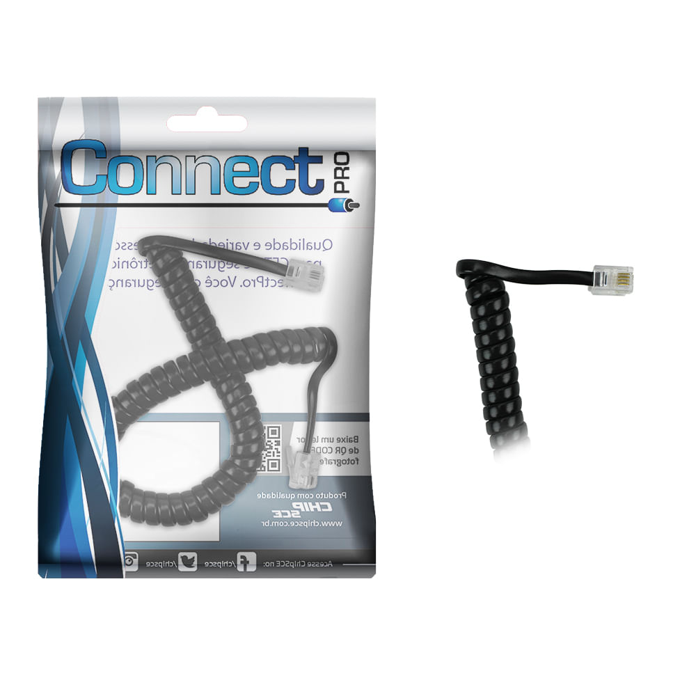 Cabo Telefone Espiral Connect Pro 1 Metro Preto 220V