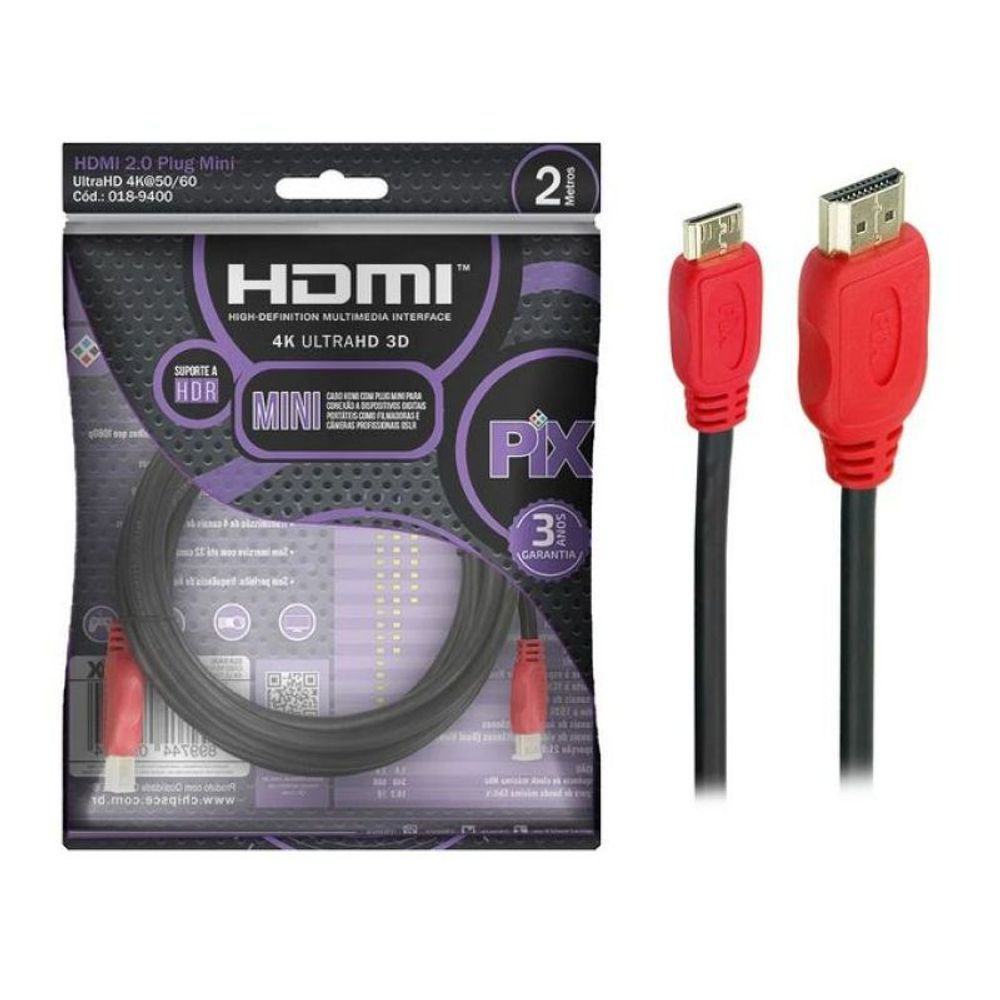Encontraproduto.com.br - Cabo Mini Hdmi X Hdmi 2 0 4k Hdr 2 Metros Pix 018 9400