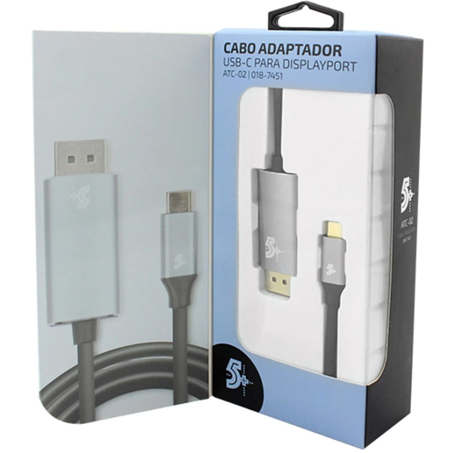 Encontraproduto.com.br - Cabo USB-C Displayport Macho 4K 60HZ 1,8m 5+