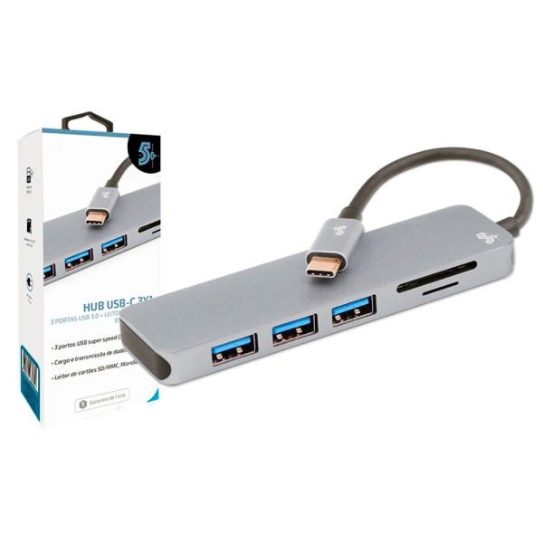 HUB USB C 1x3 USB 3.0 Leitor de Cartões SD/Micro SD 5+ 018-7452 PIX