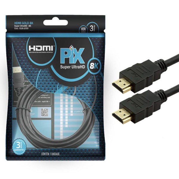 Encontraproduto.com.br - Cabo HDMI Classic 2.1 8K HDR 19 pinos 3m Pix
