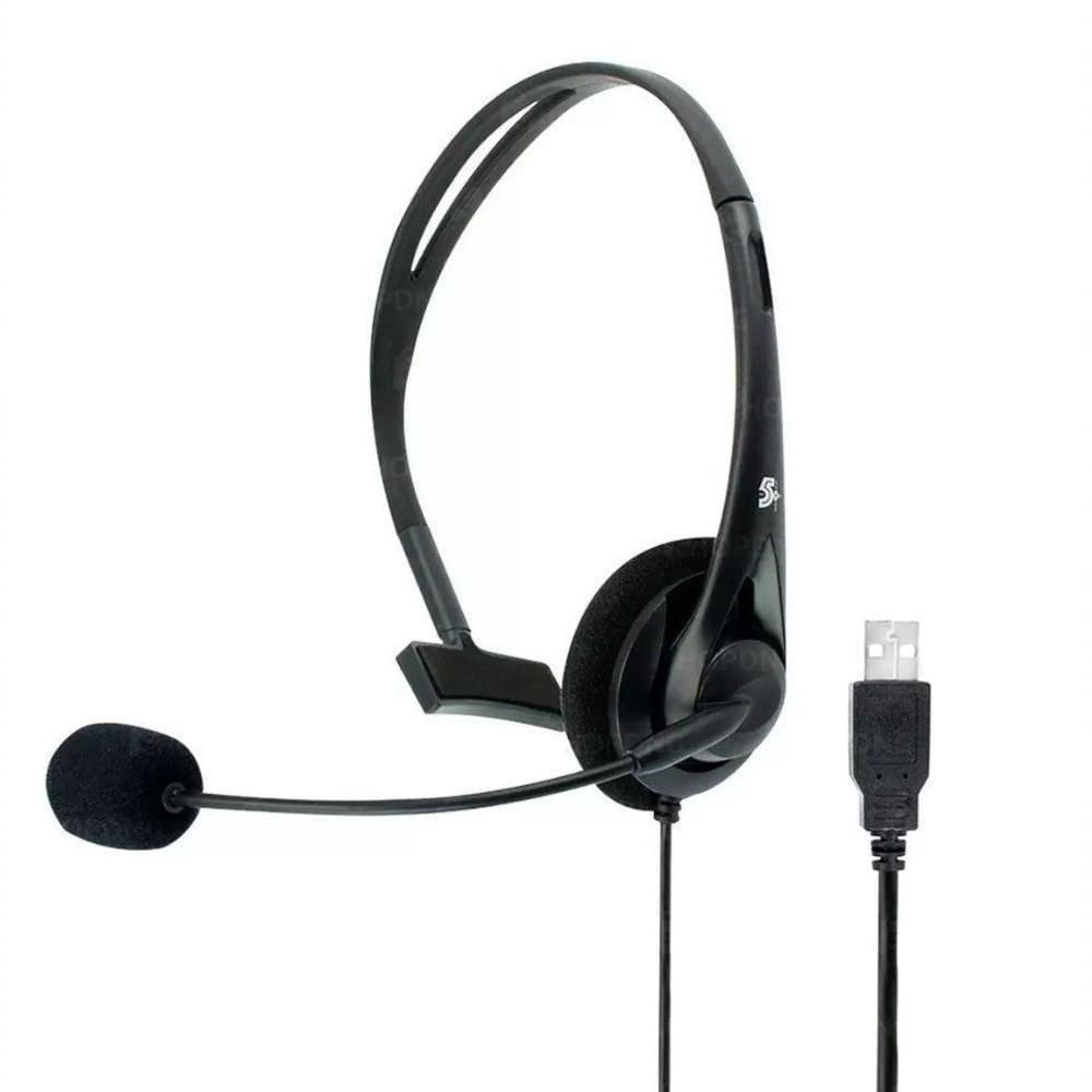 Headset 5+, Para Telefone e Computador, Conector USB, Preto - 015-0101