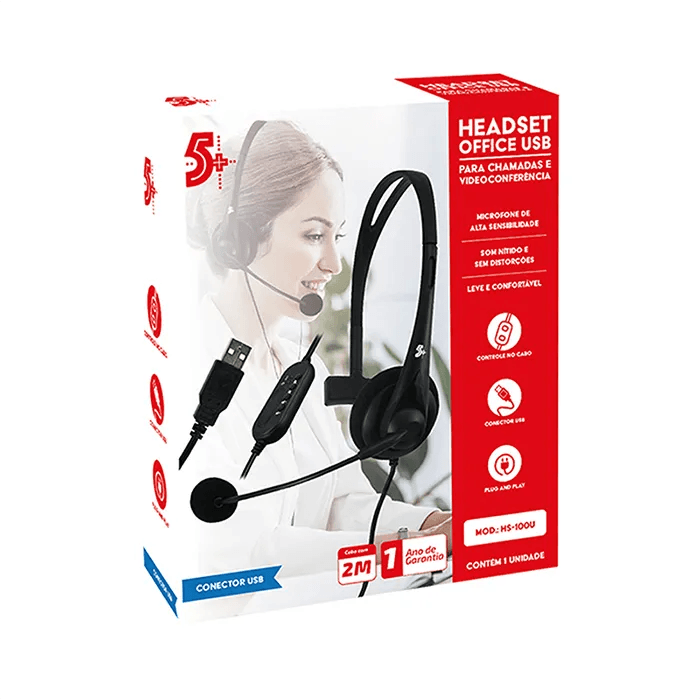 Encontraproduto.com.br - Headset 5+, Para Telefone e Computador, Conector USB, Preto - 015-0101