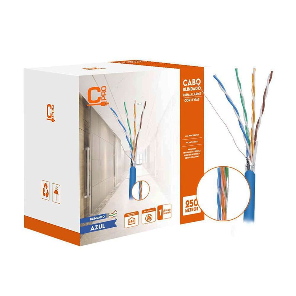 Cabo Alarme Multicores 8 Vias Rolo com 250m Azul 017-0220 ConnectPro